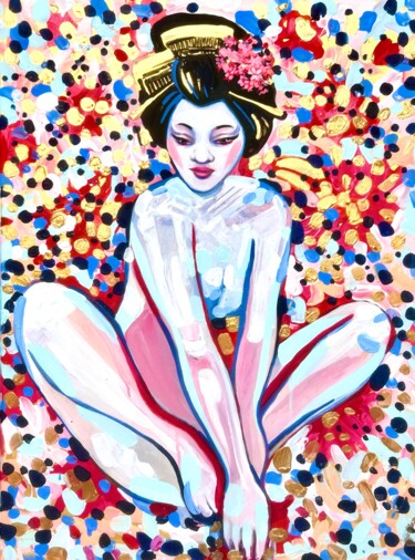 Malarstwo zatytułowany „Geisha colorful pai…” autorstwa Julia Brinkfrau, Oryginalna praca, Akryl