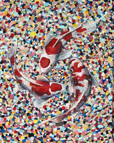 Pintura intitulada "Large koi fish pain…" por Julia Brinkfrau, Obras de arte originais, Acrílico
