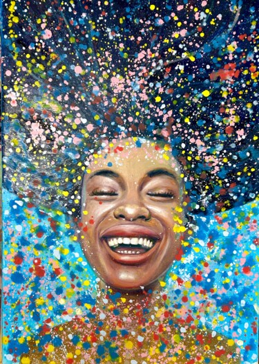 Pintura titulada "black girl laughing…" por Julia Brinkfrau, Obra de arte original, Oleo