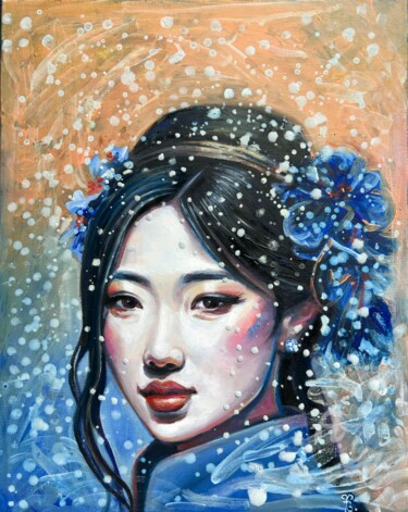 Schilderij getiteld "Young beautiful jap…" door Julia Brinkfrau, Origineel Kunstwerk, Olie