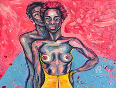 Pintura intitulada "Two women colorful…" por Julia Brinkfrau, Obras de arte originais, Acrílico