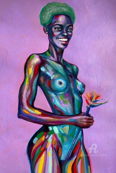 Schilderij getiteld "Colorful black woma…" door Julia Brinkfrau, Origineel Kunstwerk, Olie