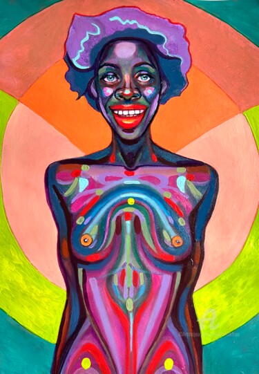 Картина под названием "Laughing african wo…" - Julia Brinkfrau, Подлинное произведение искусства, Акрил