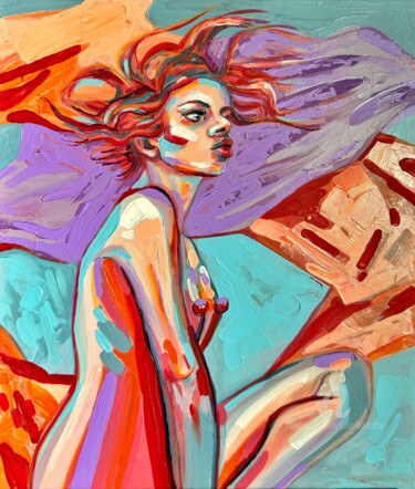 Peinture intitulée "girl pop art colorf…" par Julia Brinkfrau, Œuvre d'art originale, Acrylique