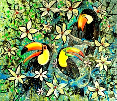 Malerei mit dem Titel "Paradies birds pain…" von Julia Brinkfrau, Original-Kunstwerk, Acryl