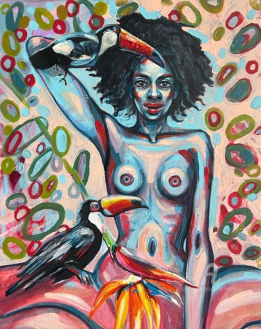 Pintura intitulada "African woman with…" por Julia Brinkfrau, Obras de arte originais, Acrílico