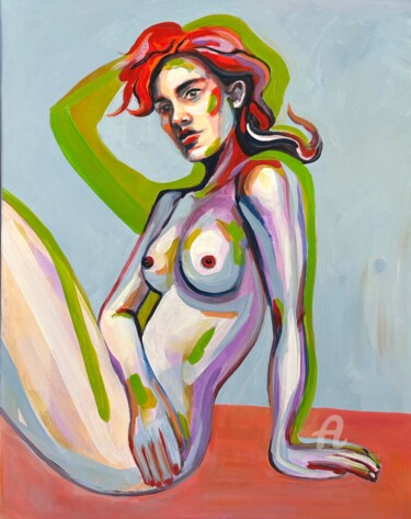 Schilderij getiteld "Woman figure study…" door Julia Brinkfrau, Origineel Kunstwerk, Acryl