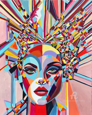 Schilderij getiteld "Geometric woman por…" door Julia Brinkfrau, Origineel Kunstwerk, Acryl