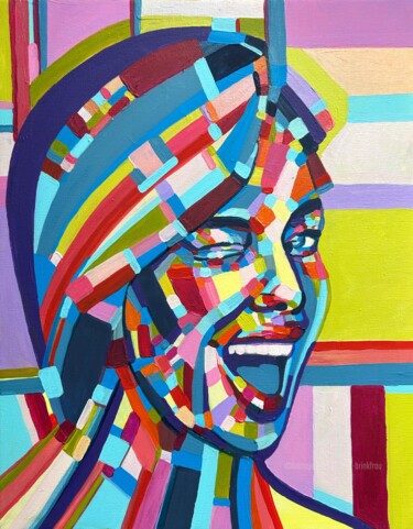 Pintura intitulada "Laughing woman geom…" por Julia Brinkfrau, Obras de arte originais, Acrílico