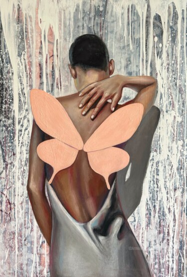 Pintura titulada "Butterfly woman lar…" por Julia Brinkfrau, Obra de arte original, Oleo