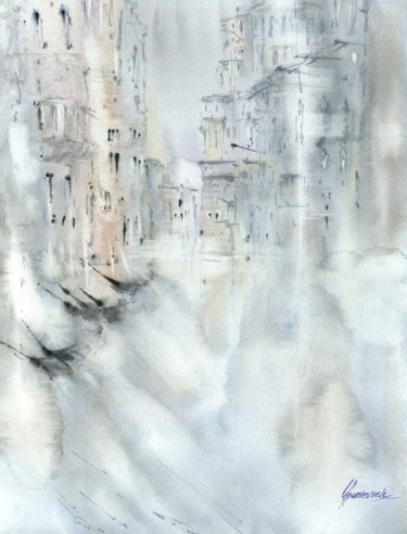 Painting titled "Sinking city" by Julia Bunkevich, Original Artwork, Watercolor