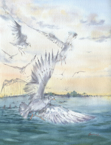 Malerei mit dem Titel "Flight" von Julia Bunkevich, Original-Kunstwerk, Aquarell