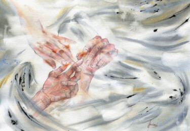 Painting titled "Hugs" by Julia Bunkevich, Original Artwork, Watercolor