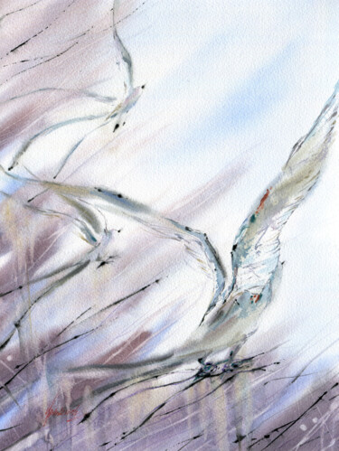 Malerei mit dem Titel "INVISIBLE THREADS #…" von Julia Bunkevich, Original-Kunstwerk, Aquarell