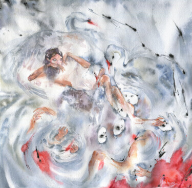 Malerei mit dem Titel "Swan Lake. Found" von Julia Bunkevich, Original-Kunstwerk, Aquarell