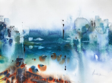 Painting titled "Waterfront" by Julia Bunkevich, Original Artwork, Watercolor