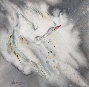 Painting titled "Swan №1" by Julia Bunkevich, Original Artwork, Watercolor