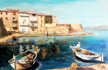 Painting titled "Saint-Tropez la-pou…" by Julia Colletto, Original Artwork, Acrylic Mounted on Wood Stretcher frame