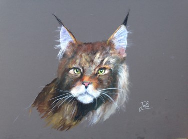 Painting titled "Main coon" by Julia Colletto, Original Artwork, Gouache Mounted on Plexiglass