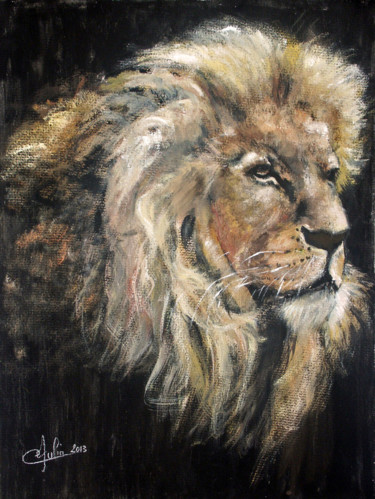 Pittura intitolato "le Lion" da Julia Colletto, Opera d'arte originale, Gouache