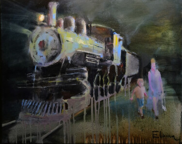 Malarstwo zatytułowany „Night train” autorstwa Julia Elkina, Oryginalna praca, Olej