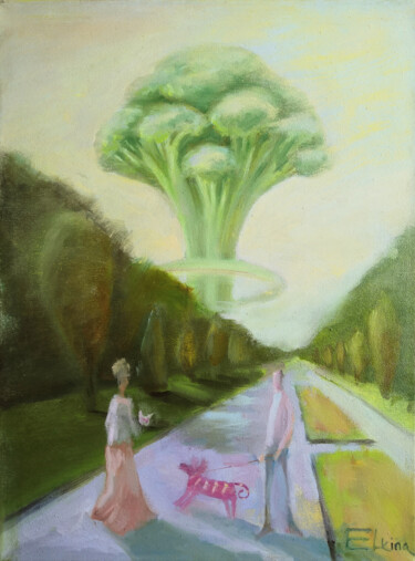 Schilderij getiteld "Broccolision" door Julia Elkina, Origineel Kunstwerk, Olie