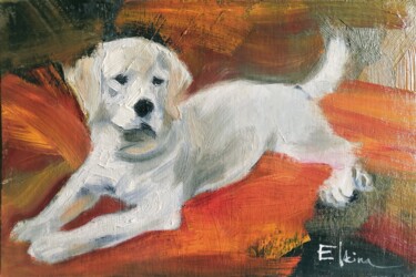 Painting titled "Labrador puppy" by Julia Elkina, Original Artwork, Oil