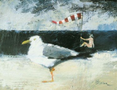 Malerei mit dem Titel "Seagull" von Julia Elkina, Original-Kunstwerk, Öl