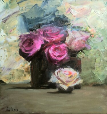 Painting titled "Five roses" by Julia Elkina, Original Artwork, Oil