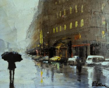 Schilderij getiteld "The rain" door Julia Elkina, Origineel Kunstwerk, Olie