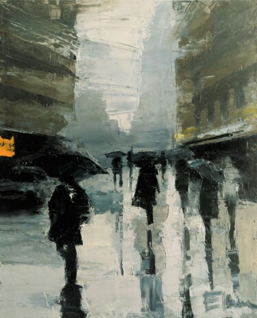 Pintura intitulada "The rain again" por Julia Elkina, Obras de arte originais, Óleo