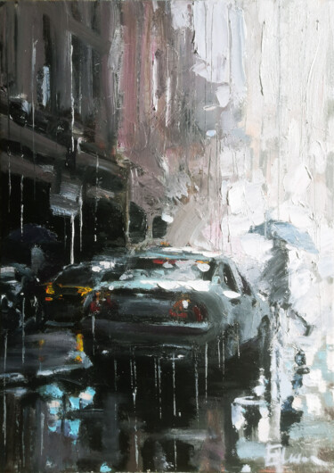 Painting titled "Rainy days" by Julia Elkina, Original Artwork, Oil