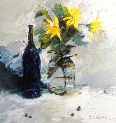 Painting titled "Still life with yel…" by Julia Elkina, Original Artwork, Oil