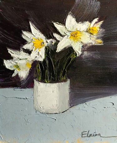 Painting titled "The daffodils" by Julia Elkina, Original Artwork, Oil