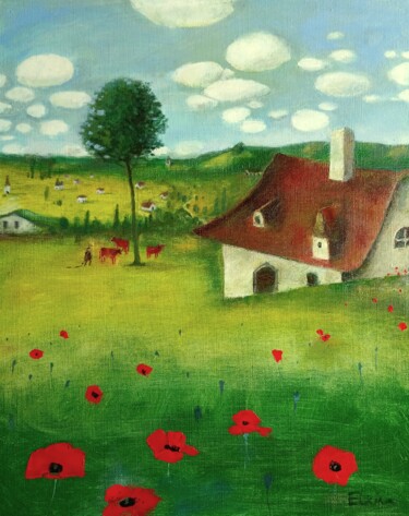 Painting titled "Summer pastoral" by Julia Elkina, Original Artwork, Oil