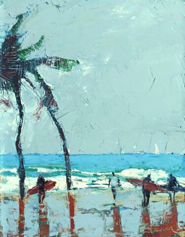 Peinture intitulée "The beach" par Julia Elkina, Œuvre d'art originale, Huile