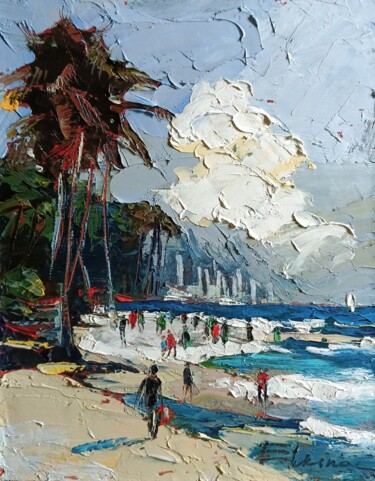 Painting titled "The beach 2" by Julia Elkina, Original Artwork, Oil