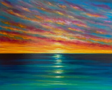 Painting titled "Sunset Clouds of Ra…" by Julia Everett, Original Artwork, Oil Mounted on Wood Stretcher frame