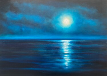 Painting titled "One More Moondance" by Julia Everett, Original Artwork, Oil Mounted on Wood Stretcher frame