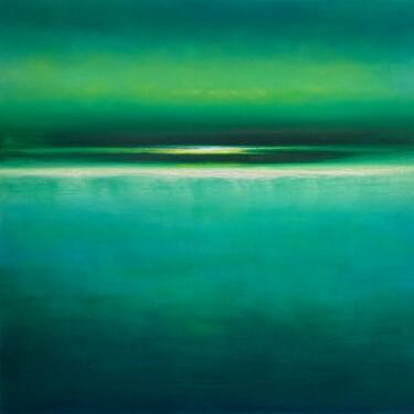 Malarstwo zatytułowany „High Tide and Green” autorstwa Julia Everett, Oryginalna praca, Olej Zamontowany na Drewniana rama n…