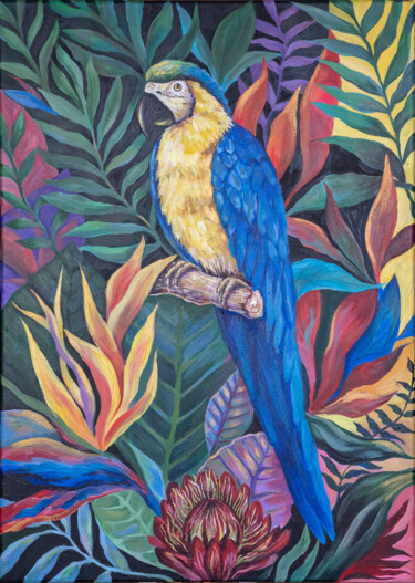 Painting titled "Mysterious parrot M…" by Julia Filimonova, Original Artwork, Acrylic