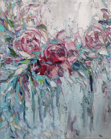 Delicate peonies Painting titled "Delicate peonies" by Julia Fomina, Original Art, Oil