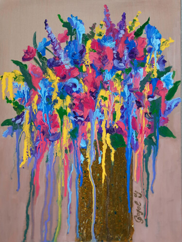 Painting titled "GLAZED BOUQUET" by Julia Gogol, Original Artwork, Acrylic Mounted on Other rigid panel