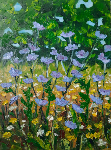 Painting titled "СORNFLOWERS" by Julia Gogol, Original Artwork, Oil Mounted on Wood Stretcher frame