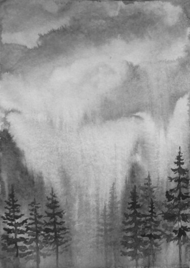 Malerei mit dem Titel "Mountains of clouds…" von Julia Gogol, Original-Kunstwerk, Tinte