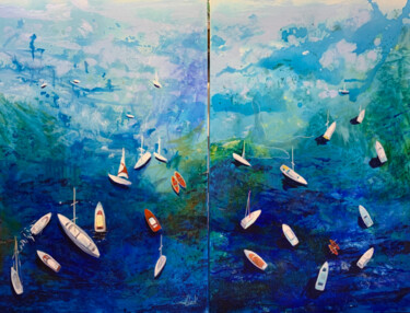 Painting titled "Sailing boats dipty…" by Julia Hacker, Original Artwork, Acrylic