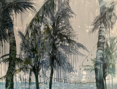 Painting titled "Palm trees at night" by Julia Hacker, Original Artwork, Acrylic