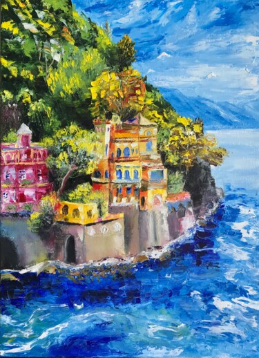 Painting titled "Italy" by Julia Halata, Original Artwork, Oil Mounted on Wood Stretcher frame