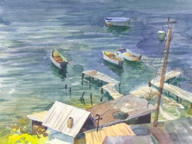 Pittura intitolato "Fishing boats" da Julia Kirilina, Opera d'arte originale, Olio