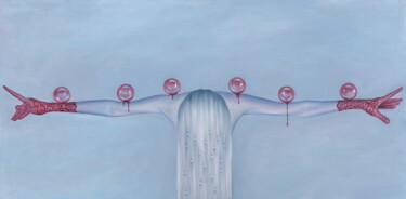 Ζωγραφική με τίτλο "I'm rain" από Julia Kuzina, Αυθεντικά έργα τέχνης, Λάδι Τοποθετήθηκε στο Ξύλινο φορείο σκελετό